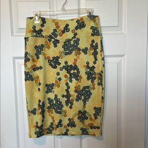 LuLaRoe Yellow and Blue Pencil Skirt Knee-Length Work